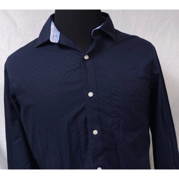VAN HEUSEN Mens Medium 15-15.5 Dark Blue Diamonds Dots Classic Fit Button Shirt - Picture 3 of 10